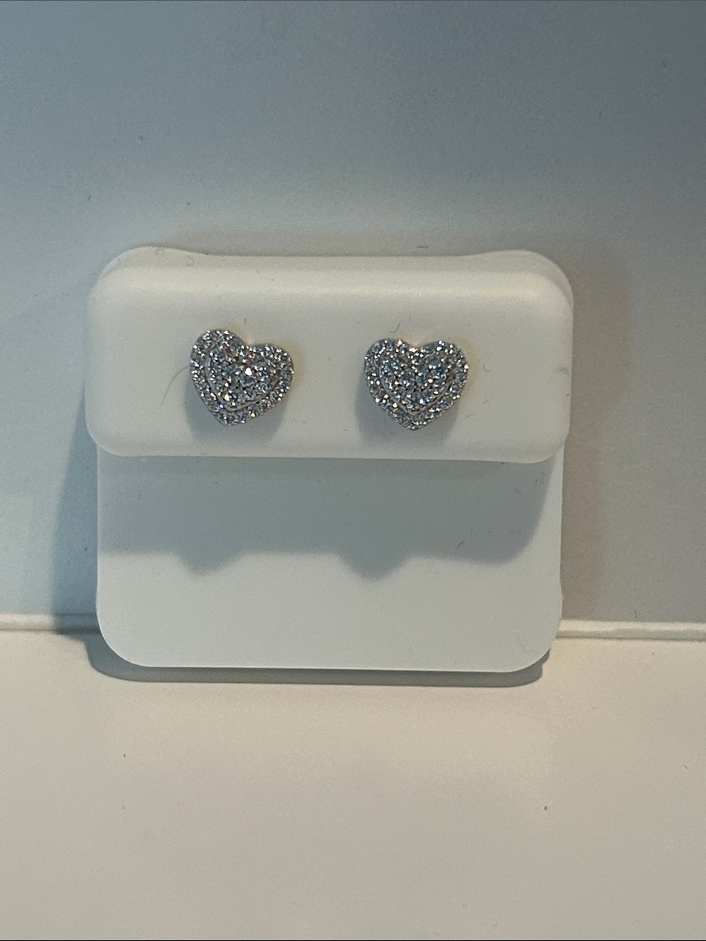 Sterling Silver Moissanite Heart Shape Stud Earrings with Crystal Pavé - Silver